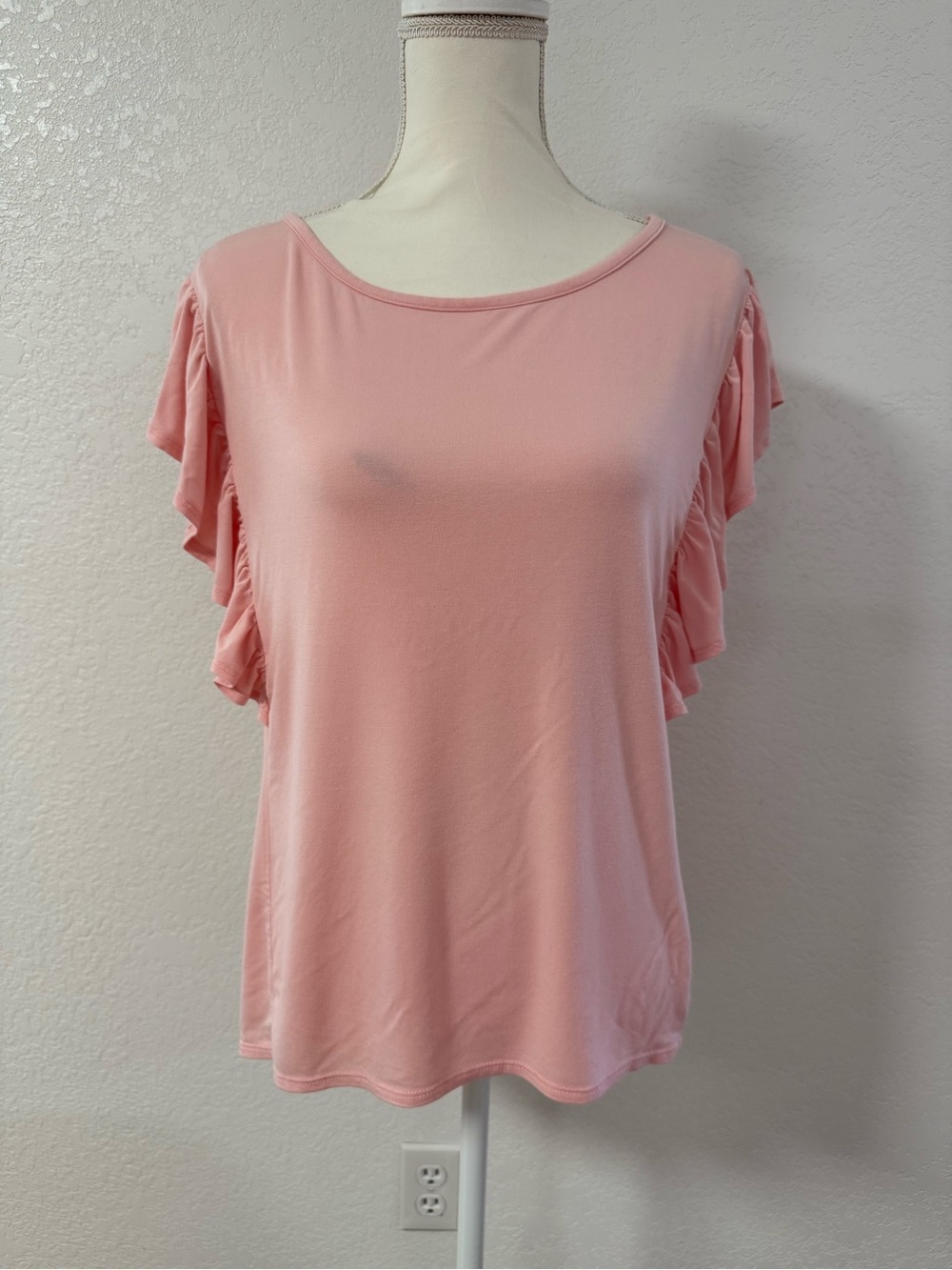 ADORA Pink Ruffle Sleeve Solid Scoop Neck Knit Top 100% Polyester Women S